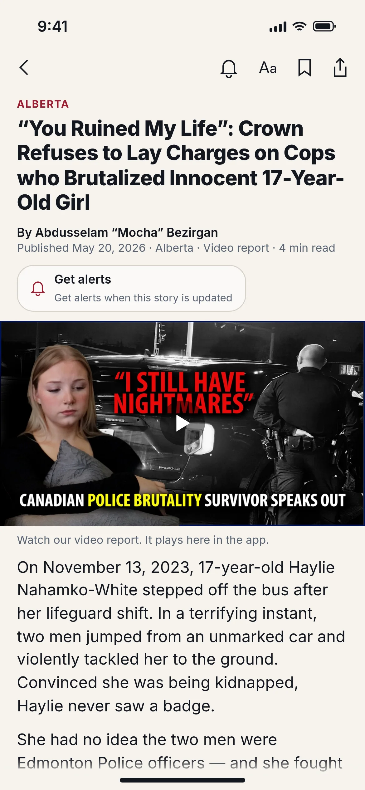 Media Bezirgan app showing a story